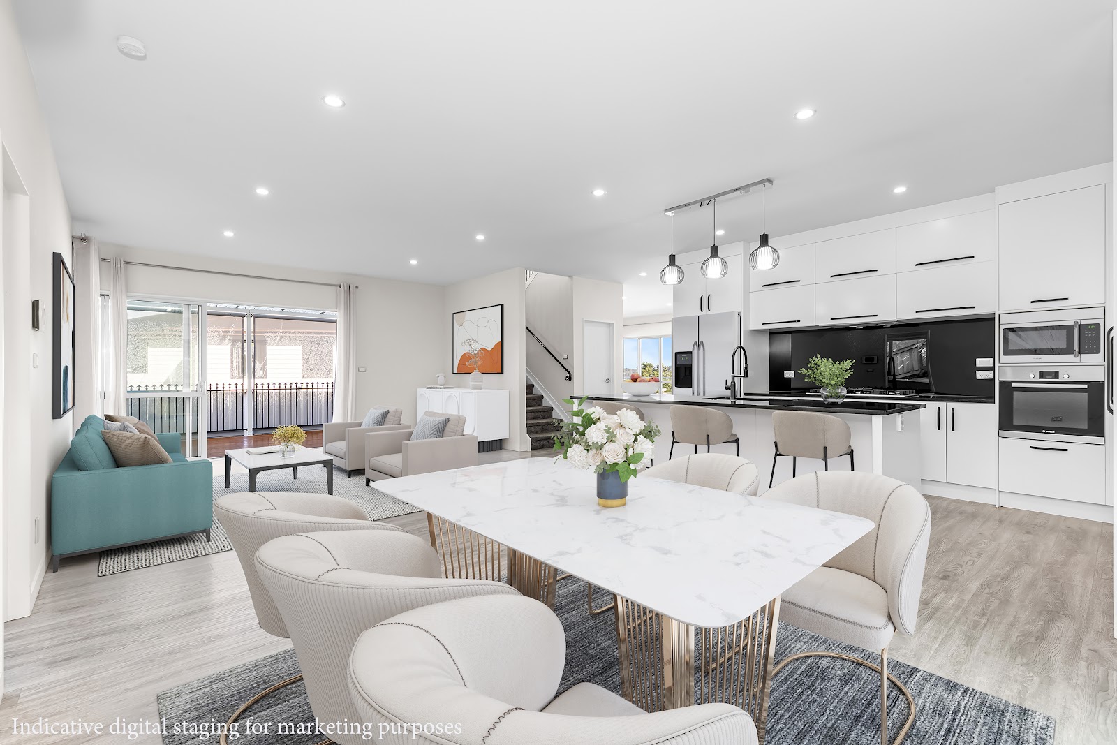Light-filled designer kitchen and living area